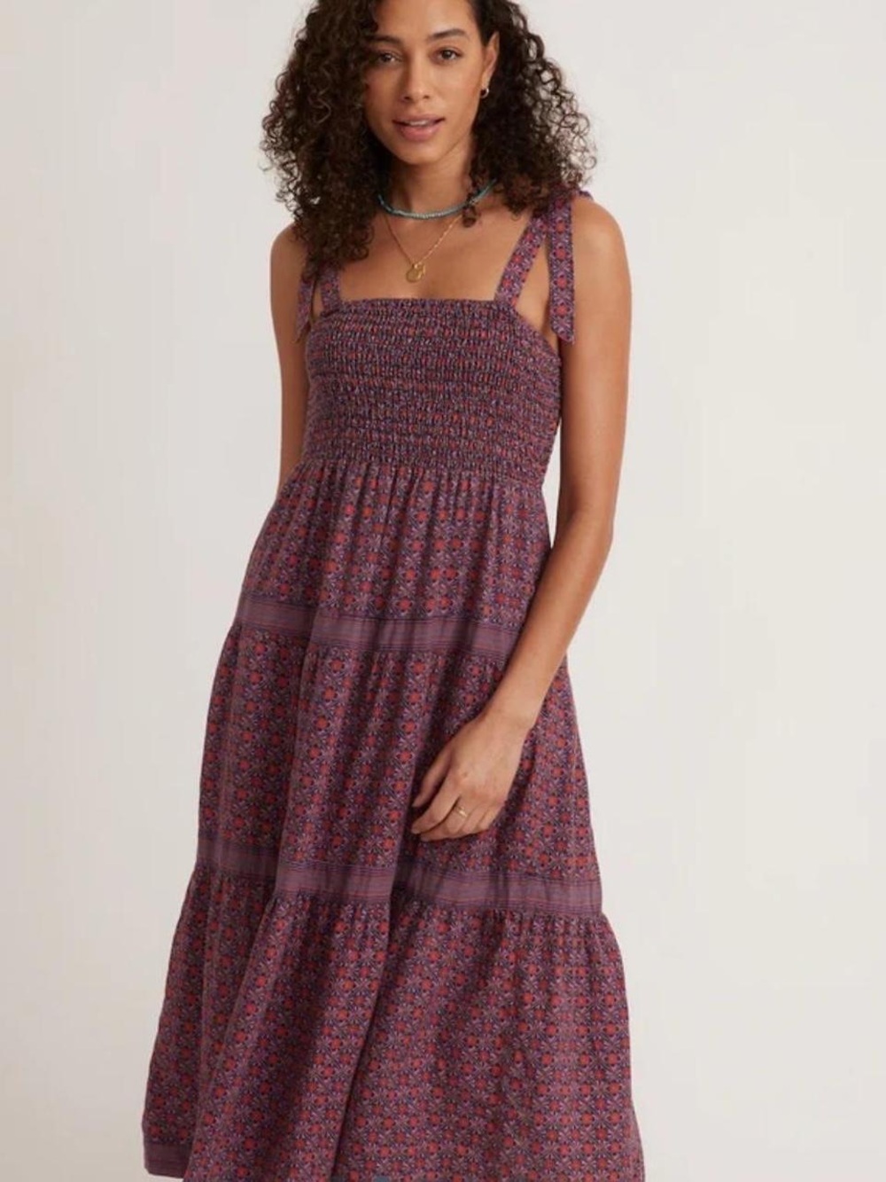 Marine Layer Plum Floral Tie-Shoulder Maxi Dress